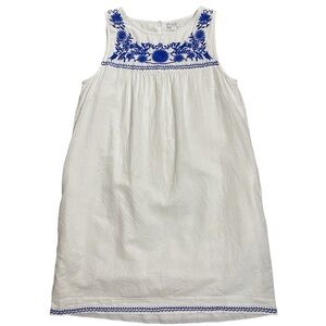 J. Crew Linen Cotton Blend White Dress with Blue Floral Embroidery Lined Small